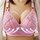 Бюстгальтер пуш-ап женский с цветочным принтом, Мягкий клетчатый с большой чашкой, полная защита, тонкий, без косточек, с застежкой сзади, большие размеры