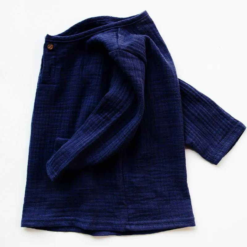 Футболка для мальчиков льняные плиссированные однотонные топы с длинными