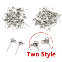50pcs 2 styles 515mm stainless steel blank earring round ball flat charm setting supplies for jewelry making