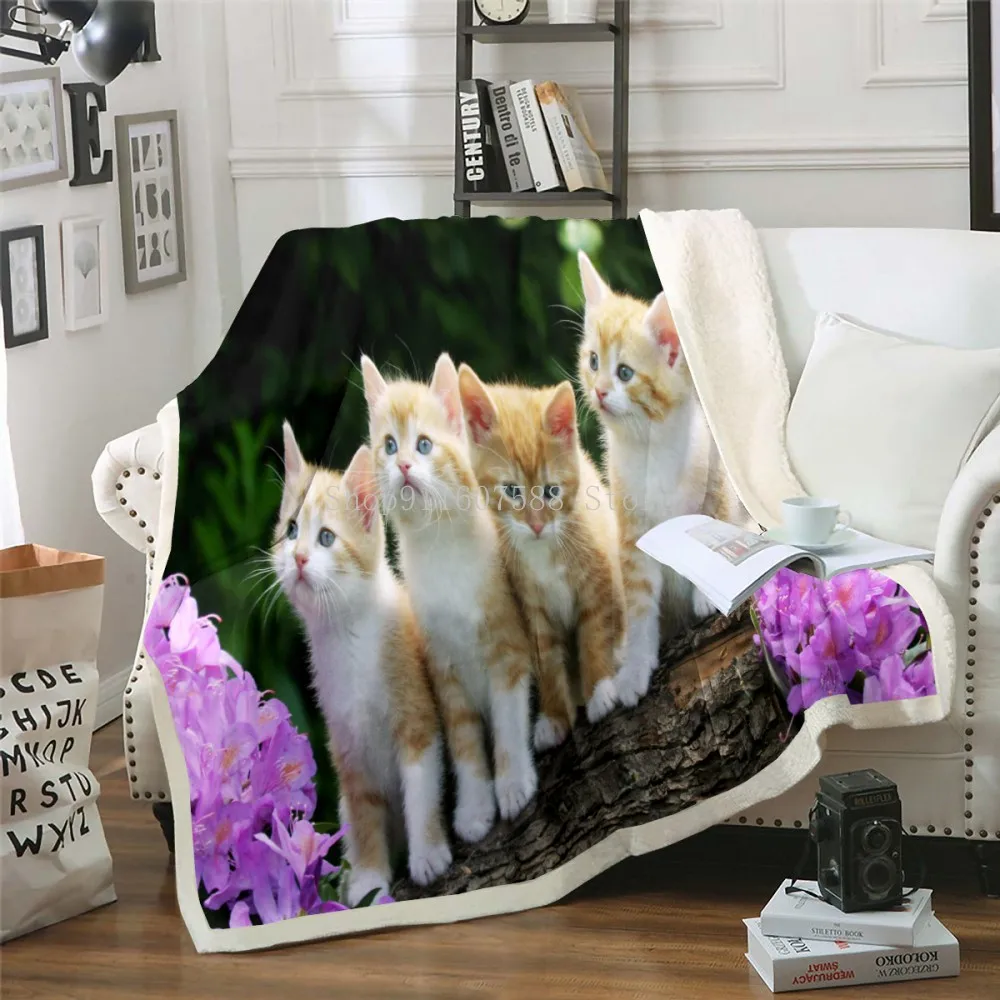 Одеяло шерстяное для пикника милый сон кошка 3d-принт очень плотные модные