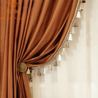 golden brown caramel color velvet lace stitching blackout curtains for living room and bedroom customized products