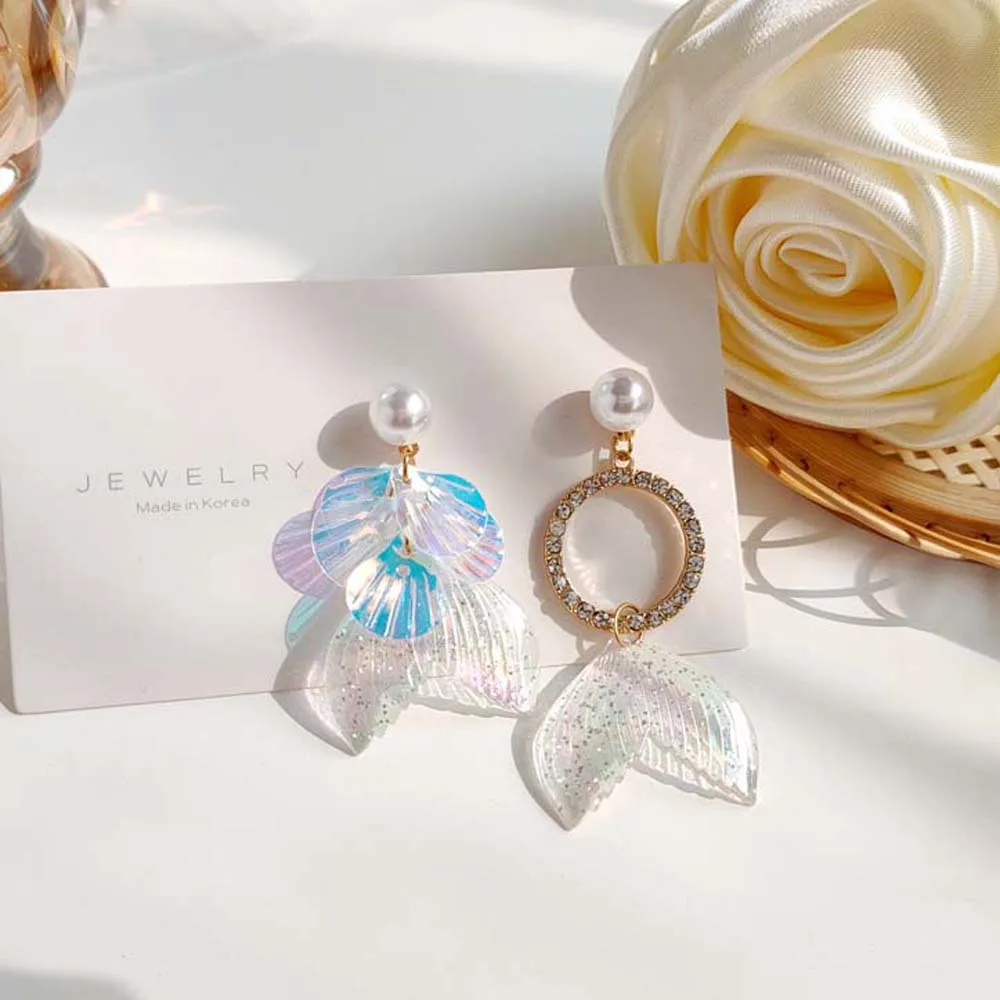 

Elegant Fishtail Earrings Asymmetric Personality Fashion Girl Simple Earrings Lovely Sweet Korean Earrings Girl