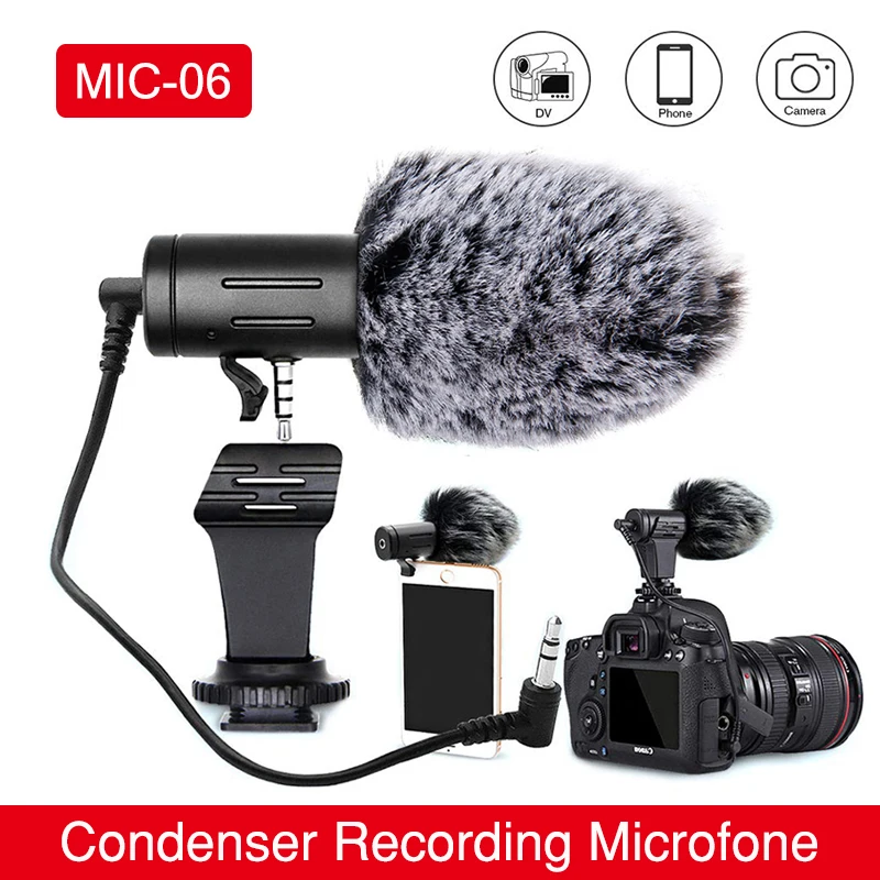 

Phone Microphone Mini Portable 3.5mm Condenser Phone Video Camera Interview Microphone With Muff For Canon Sony Nikon DSLR Vlog