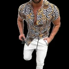 Рубашка-поло мужская с этническим принтом, гавайская майка-Хенли в полоску, с воротником-стойкой, с короткими рукавами, свободная в стиле хип-хоп, лето