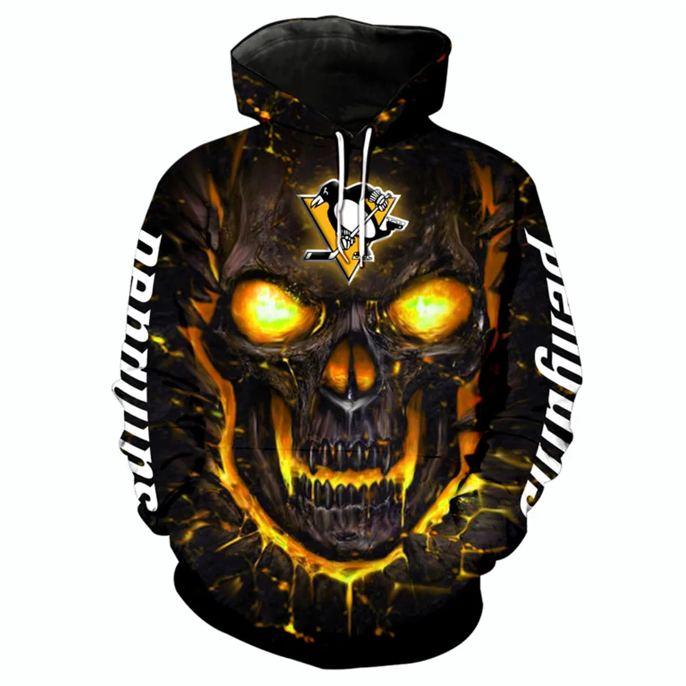 

2021 Pittsburgh Men's Fashion 3D Hoodie White yellow stitching geometric line penguin print Penguins Cool outdoor sweatshirt