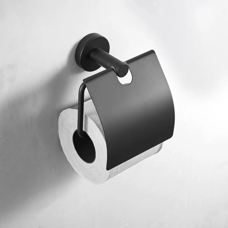 

Concise Black Wall Mount Toilet Paper Holder Bathroom Stainless Steel Roll Paper Holders With Cover Bathroom hardware