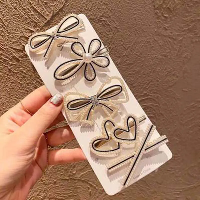 

Bow Hair Clip Liu Hai Angs Temperament Fashion Inlaid Crystal Cute Girl Rhinestone Pearl Side Word Headdress Optional Set b2