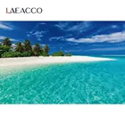 Laeacco летние тропические морские каникулы чистая вода пляж Плюмы деревья лес фотографический фон фотография фон для фотостудии