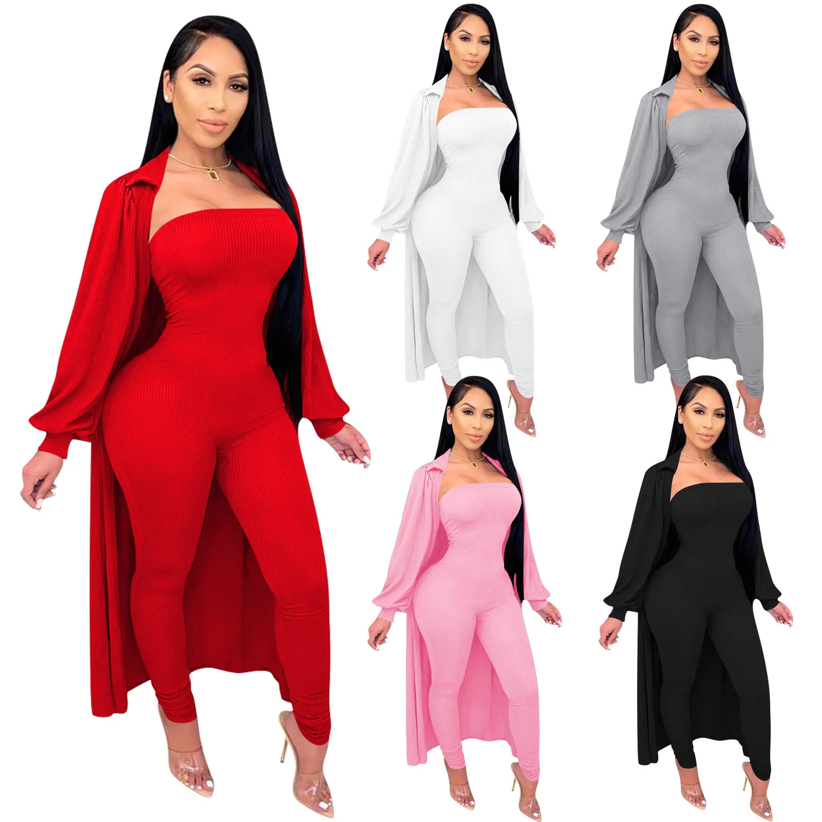 

Fall and Winter Fashion A Solid-color Cape Coat and Jumpsuit Sexy Leisure Tow Piece Set for Women