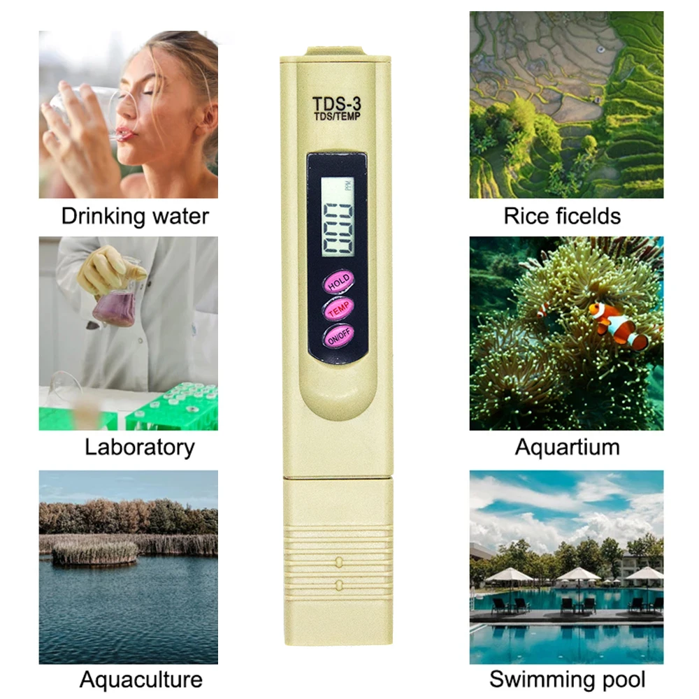 

TDS-3 2 in 1 TDS/Temp Tester 0-9990 ppm TDS Meter Water Quality Monitor Purity Analyser Automatic Calibration for Pool Aquariums