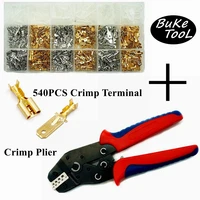 540pcsbox 2 8 4 8 6 3mm male and female spade crimp terminals kit crimping pliers set crimping tool 0 5 2 5mm2 awg20 13