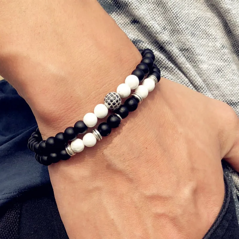 Модный шаровой камень Мужской Набор браслетов ручной работы набор из нескольких