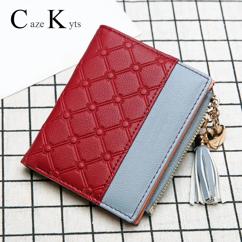 New ladies short wallet female zipper wallet fashion fresh Korean version of the large capacity tassel love stitching handbags