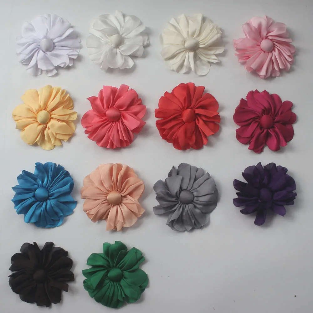Бесплатная доставка ePacket 120 шт. цветок из атласной ткани с центром пуговиц для