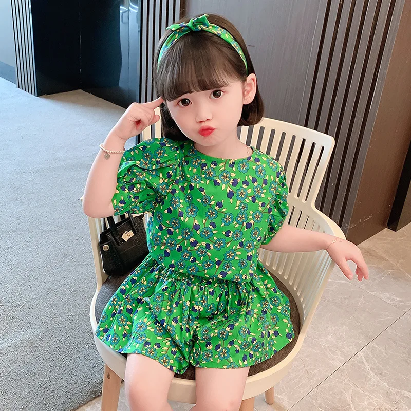 

2021 Baby Girls Summer T Shirt+Shorts Dress 2PCS Clothing Set Kid Preppy Style Dresses Children Vestido Princess Party Clothing