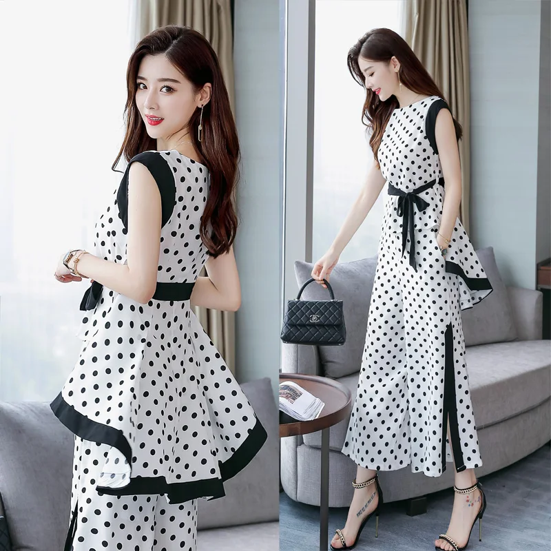 Женский офисный костюм в горошек элегантный комплект из двух предметов