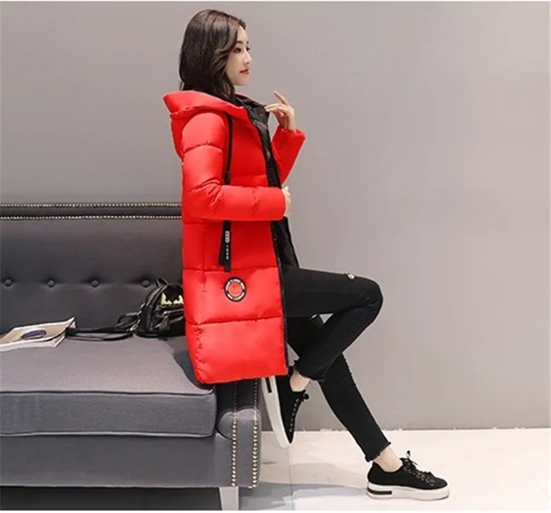 

Slim-fit hooded thick warm padded jacket with big fur collar tide 2021 new winter coat women mid-length down cotton
