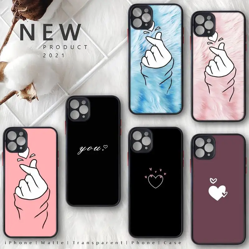 

Heart love simple Phone Case Matte Transparent for iphone 11 12 pro mini XS XR X max 7 8 plus TPU Mobile bags coque cover funda