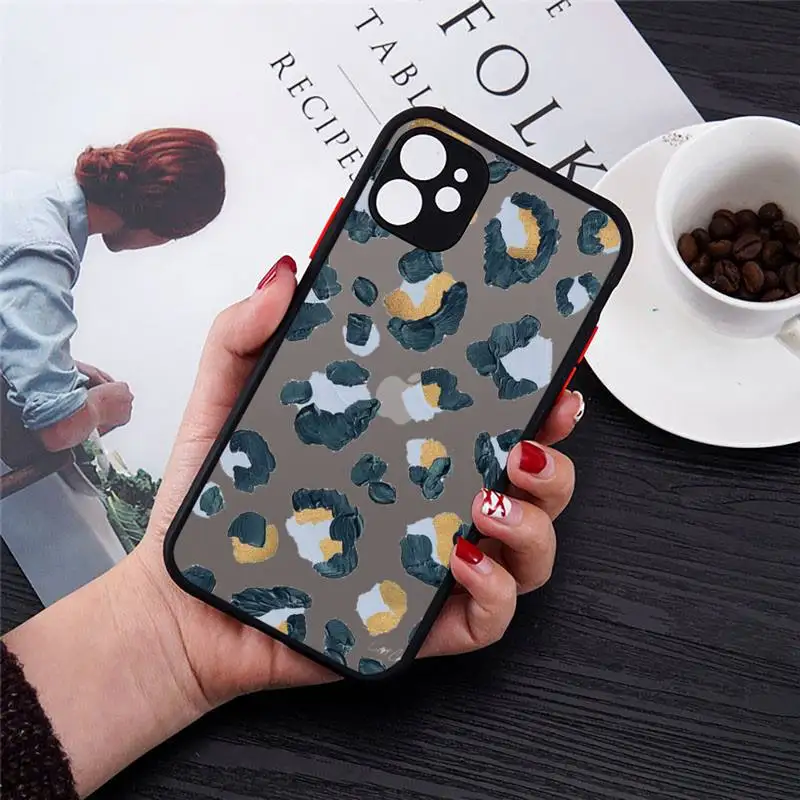 

Leopard Print Phone Case matte transparent For black iPhone 7 8 x xs xr 11 12 pro plus max mini Clear Funda