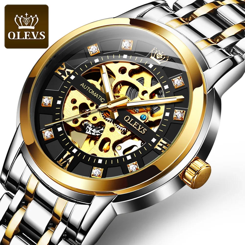 OLEVS мужские часы Топ бренд класса люкс автоматические механические с скелетом