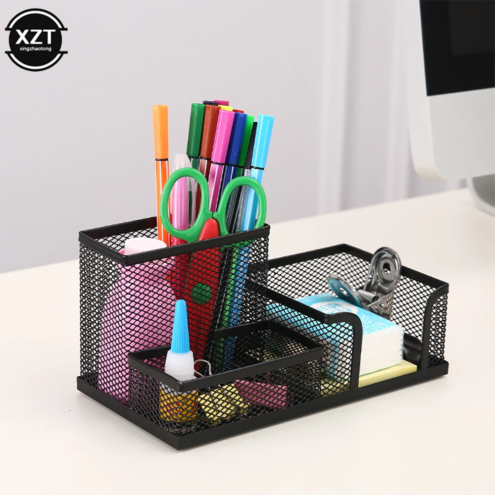 

Metal mesh desk storage box pen pencil writing pen storage rack with 3 compartments suitable for home office student supplies