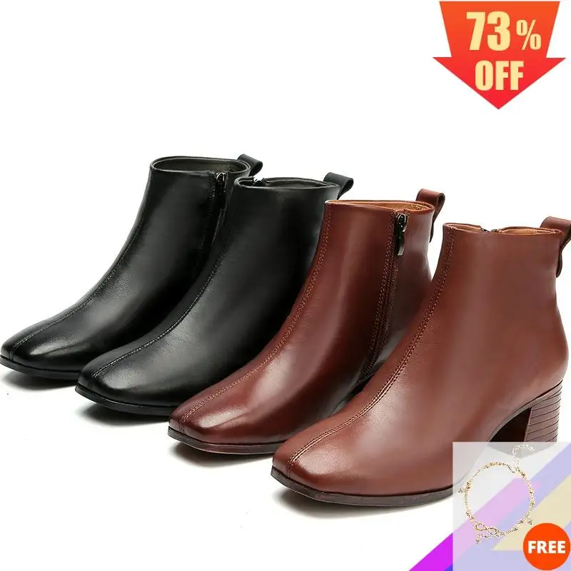 Женские ботильоны из натуральной кожи с круглым носком на молнии размеры 36