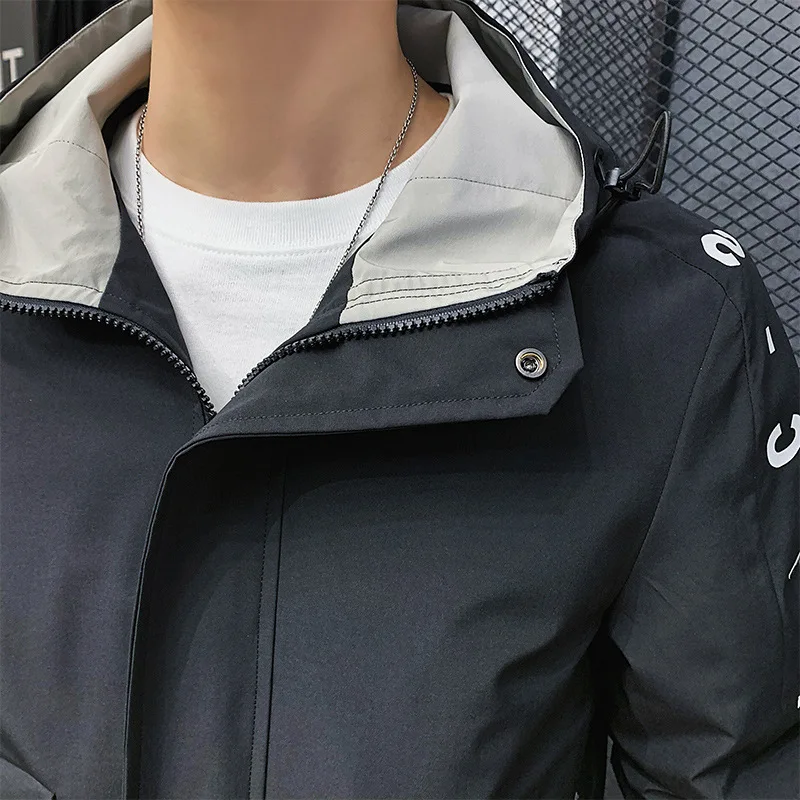 

2021 new men's windbreaker Hoodie high quality long jacket men's windbreaker long man thin jacket men's windbrea plus size M-8XL