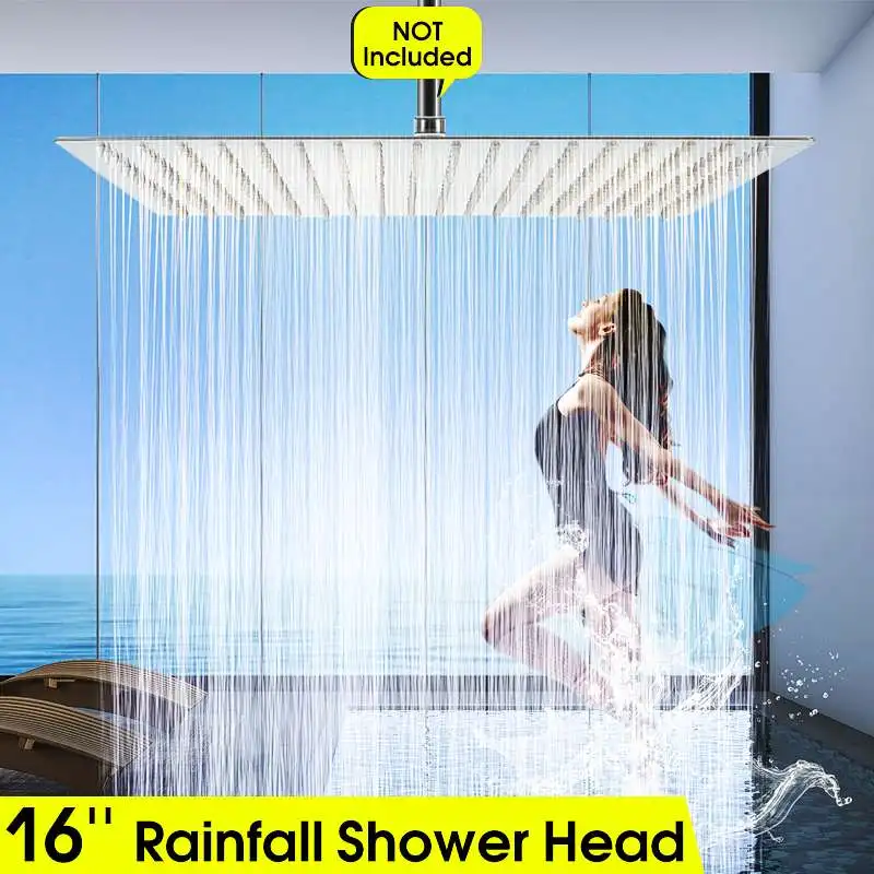 

Xueqin 16Inch Bathroom Top Sprayer Shower Head Ultra-thin Adjustable Chrome Polished Square Stainless Steel Rainfall Shower Head