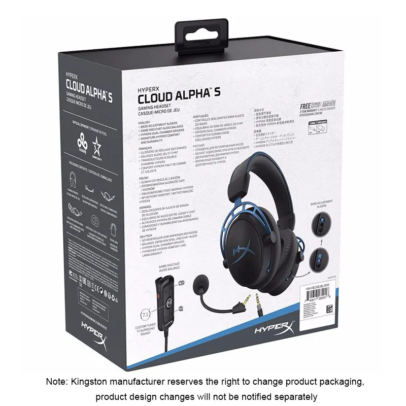 

Original Kingston HyperX Cloud Alpha S PC Gaming Headset Blue Black with 7.1 Surround Sound and Microphone for PS4 Headphones