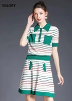 high quality sweater suits 2021 spring summer 2 piece set women striped patterns knitted topsa line knitting skirt set casual
