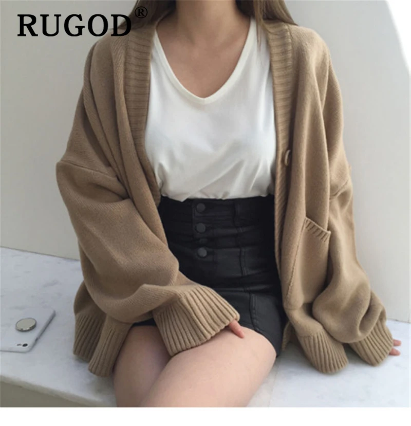 Женский вязаный кардиган RUGOD винтажный однотонный однобортный Кардиган оверсайз