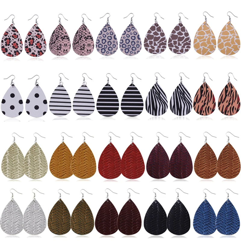 20 пар/лот Леопардовый полосатый принт из искусственной кожи Комплект сережек для
