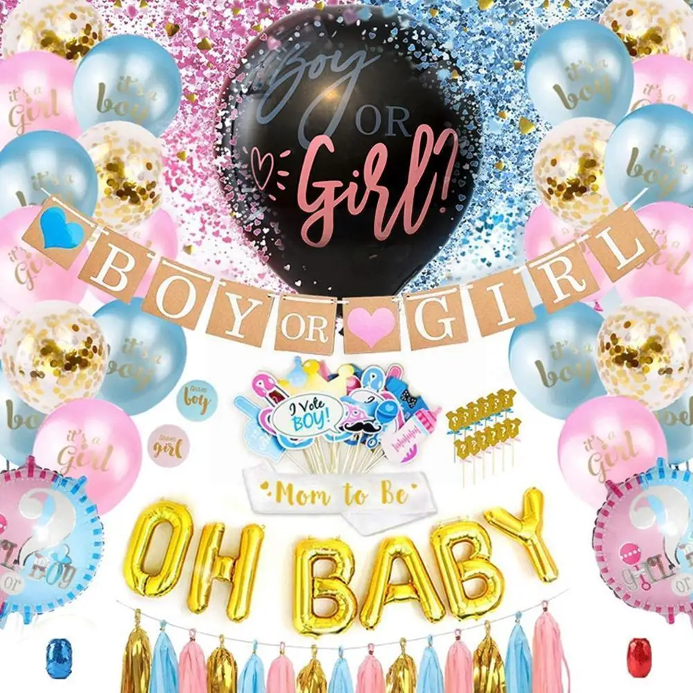 

36 Inch Black Gender Reveal Latex Balloon Boy Or Girl Baby Supplies Decorations Reveal Confetti Gender Party Balloon I7t9