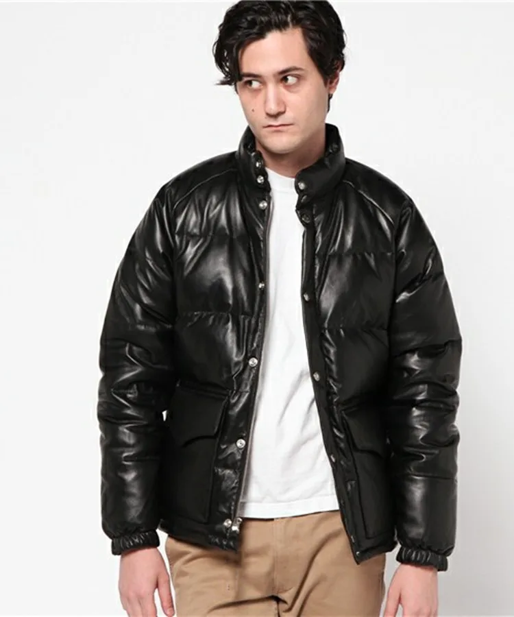 

Free shipping.New arrival.Mens genuine leather Jacket,winter warm sheepskin coat.450g white duck down leather clothing.