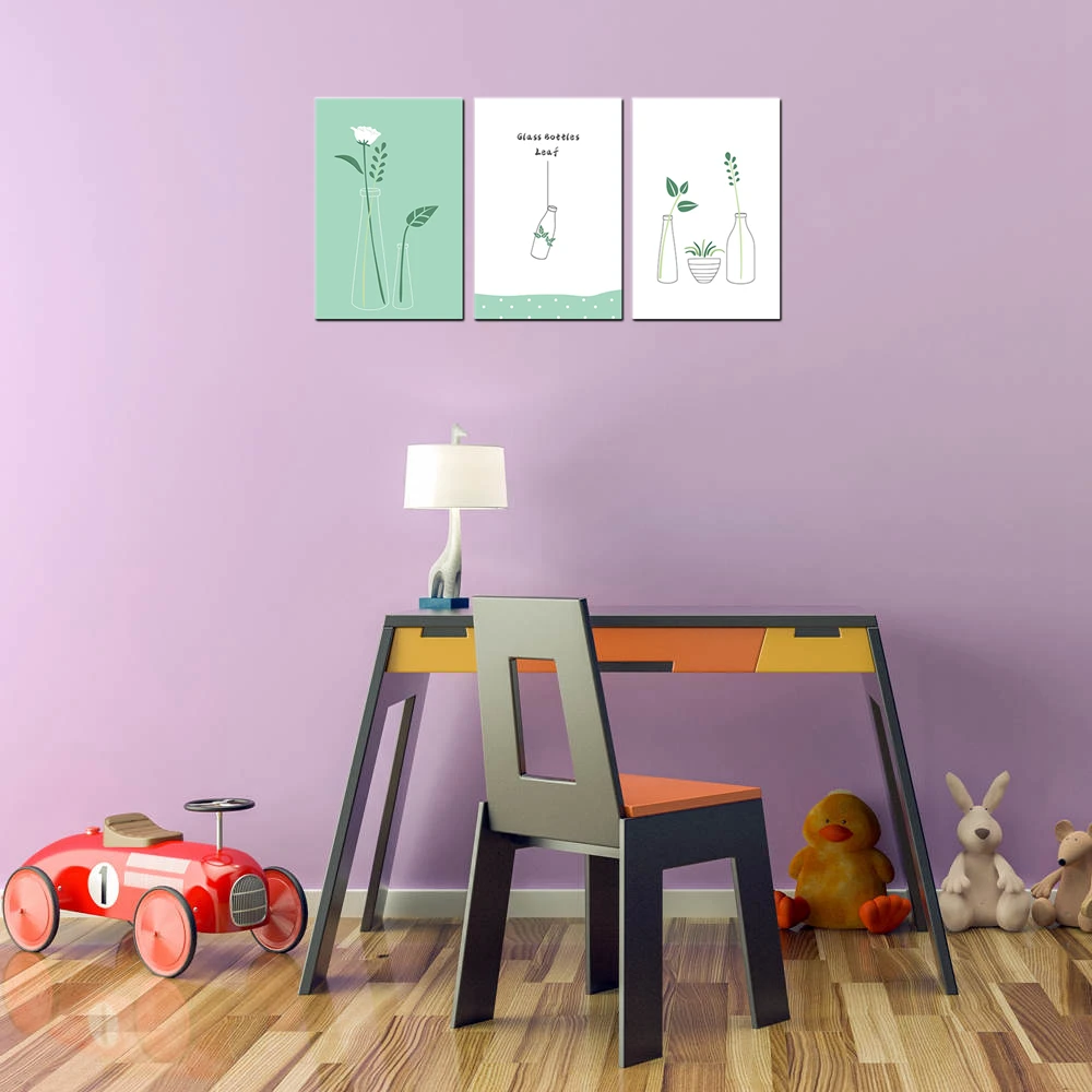 

3 Pieces Wall Art Canvas Paintings for Bedroom Nordic Poster Tropical Plants Flamingo Artwork Baby's Room Wall Decor