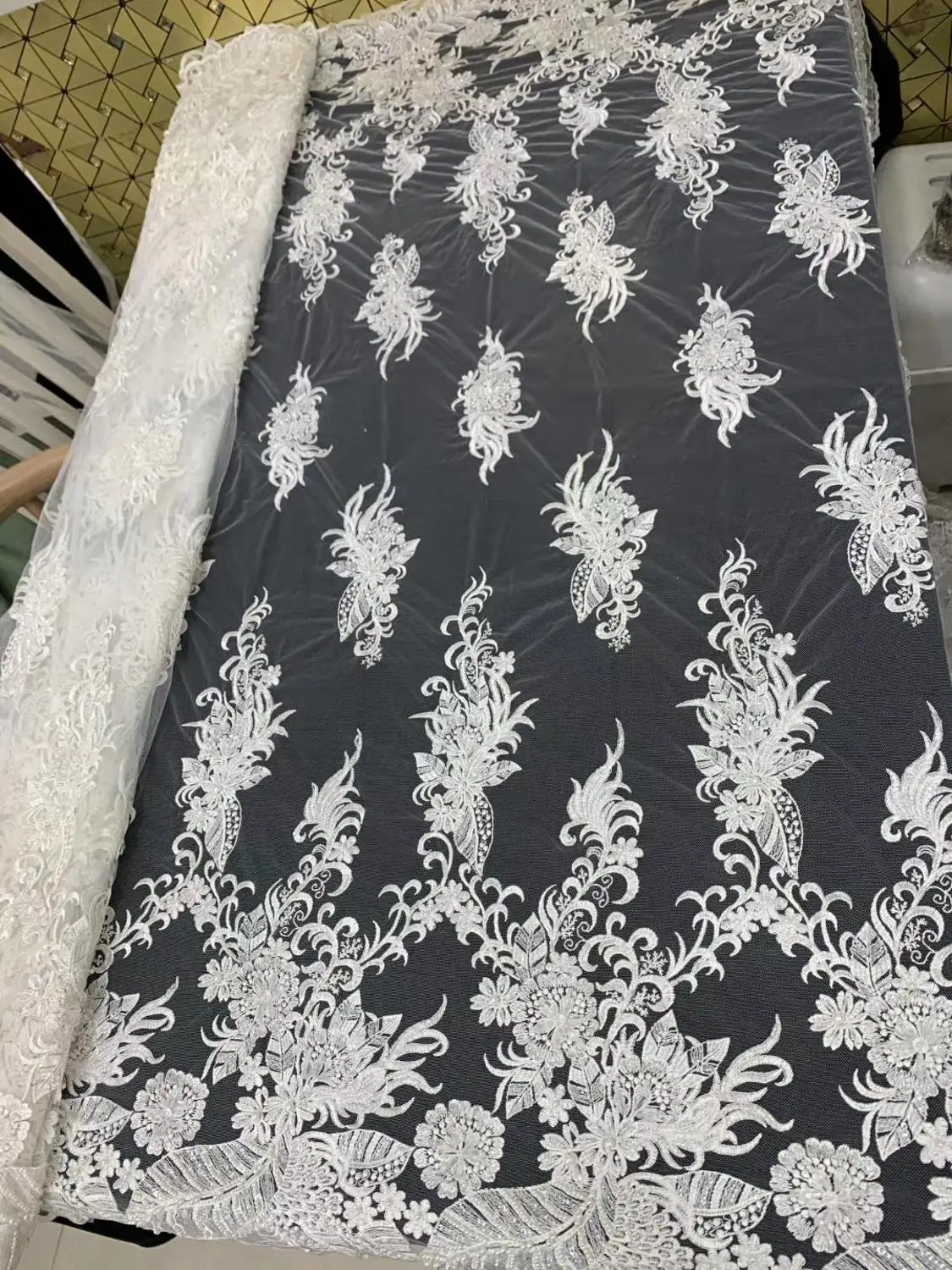 2020 Тяжелая ручная работа французская кружевная ткань Африканская с бисером