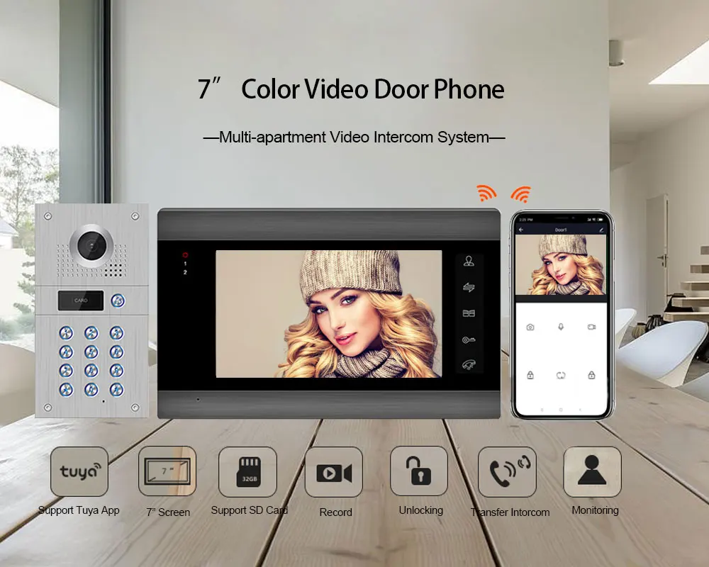 Горячие Продажа Новые 7 дюймов Беспроводной Wi Fi видео домофон для дома IP дверной