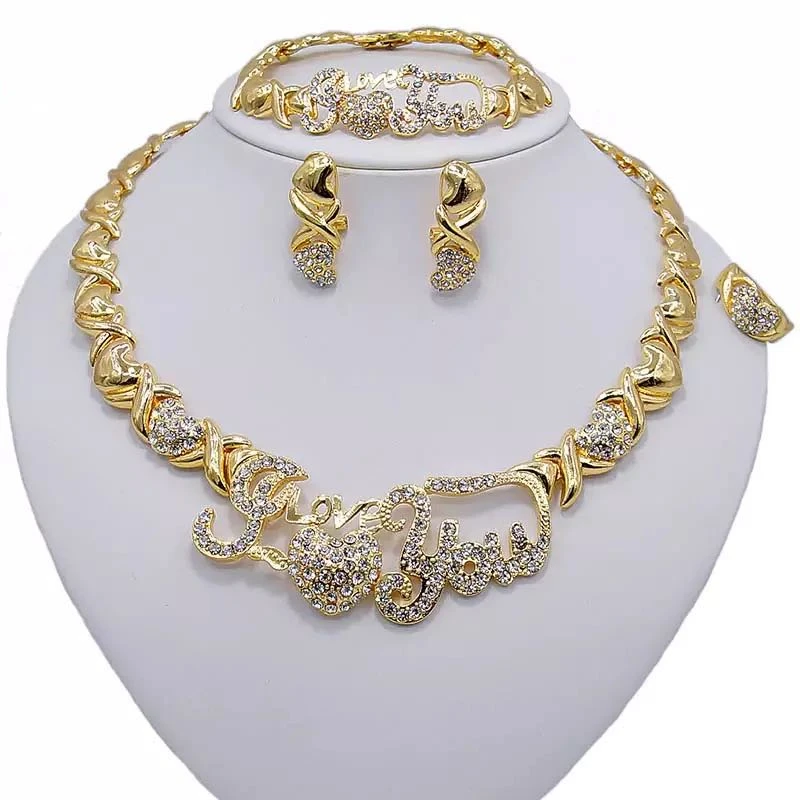 

Hotsale Nigerian Beads Wedding Jewelry Set Bridal Dubai Gold Color Jewelry Sets African Beads Necklace Bracelet Jewelry Set