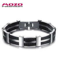male bangle trendy jewelry black silicone wristband stainless steel hand chain personality men bracelets mph823