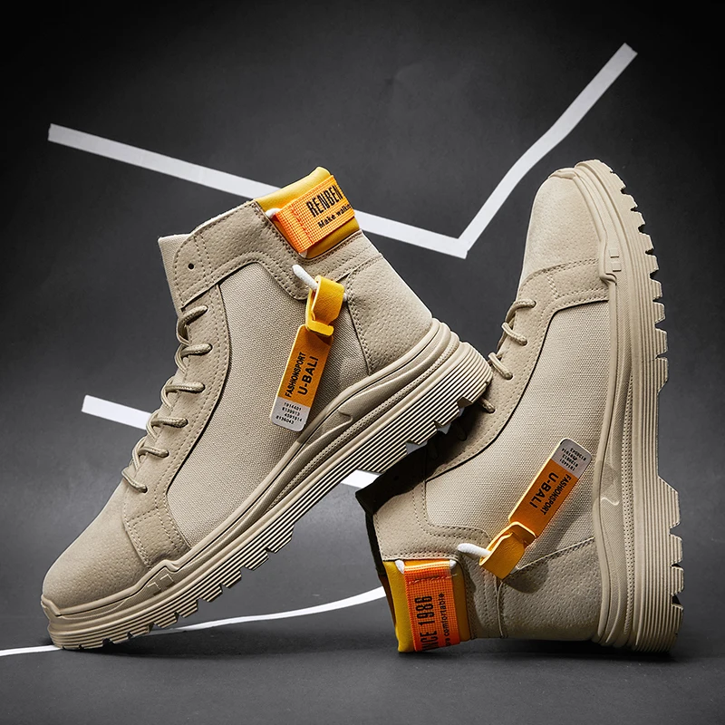 

Leather Men's High-Top Shoes Fashion Leather Splicing Martin Shoes Thick Bottom Breathable Oxford Shoes Outdoor Casual Shoes