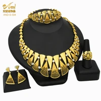 dubai gold color jewelry sets necklaces for women wedding bride set of earrings bracelets ring african woman jewelery party gift