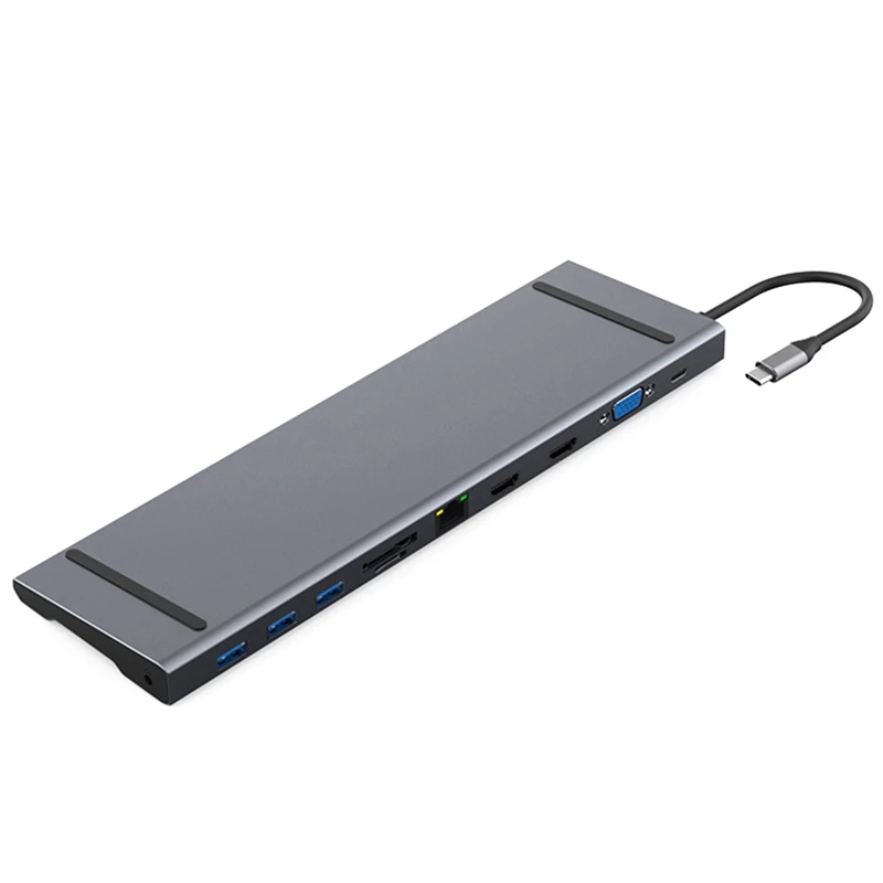 

HC1101 USB C Hub Type C To Dual 4K HDMI Multi 3 USB 3.0 VGA RJ45 Carder Reader PD Adapter Dock