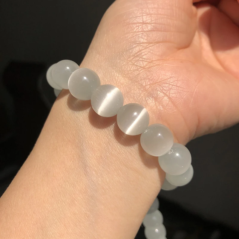 Натуральный белый бусины из лунного камня кошачий глаз гладкие круглые с