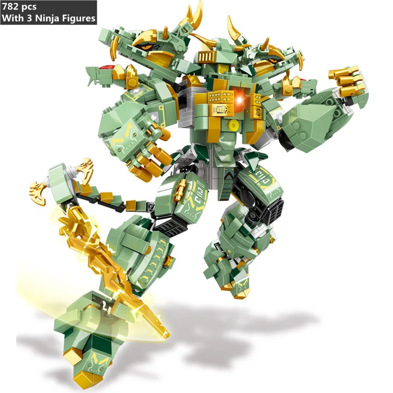 

Ninjagoinges Green Warrior Mecha Model Building Blocks City Soldiers Knight Weapons Robot Figures Bricks Toys for Children