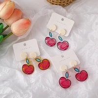 origin summer cute funny graffiti apple dangle earring for women statement red arcylic circle fruit earrings jewelry pendientes