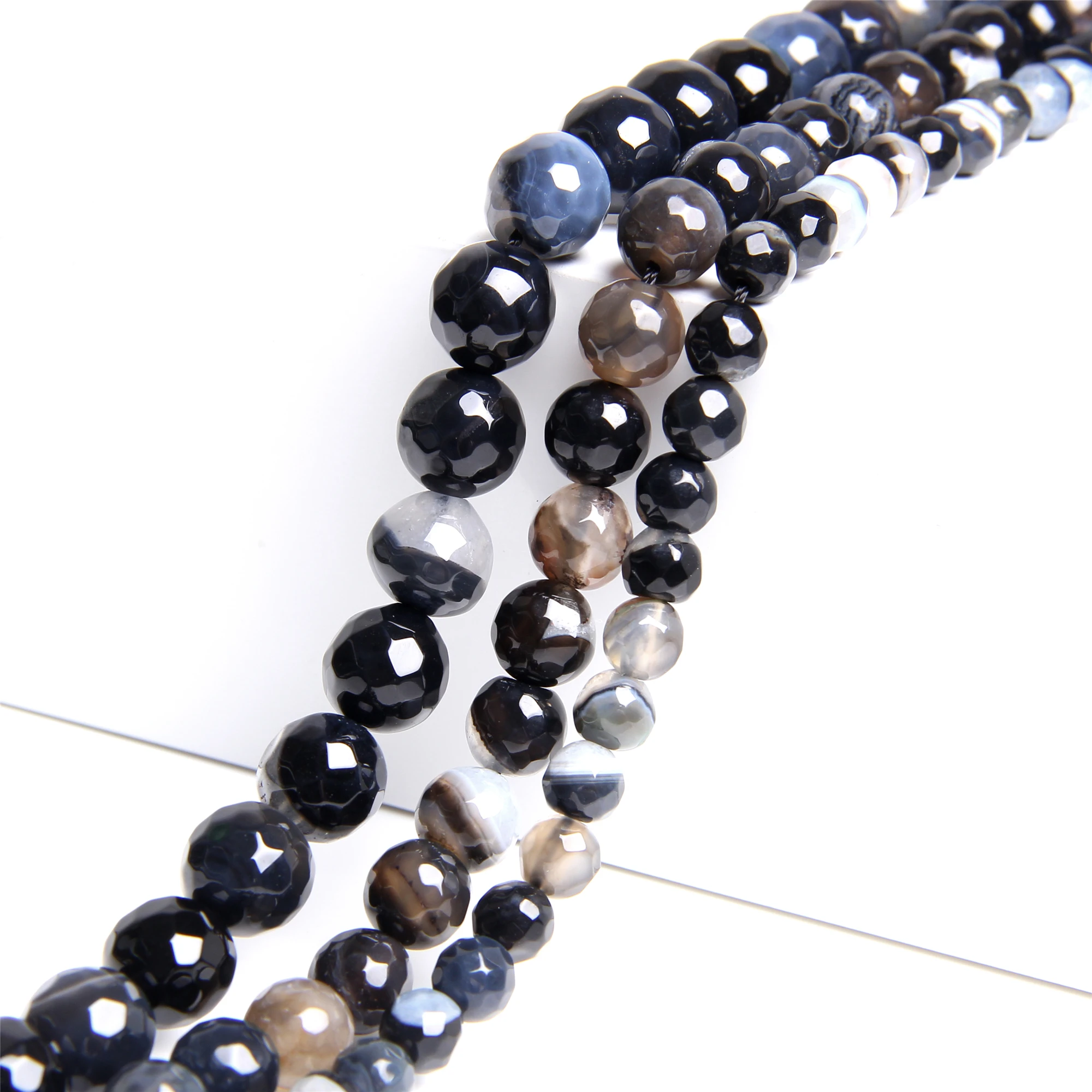 Натуральные черные граненые Гладкие бусины россыпью из агата изготовление