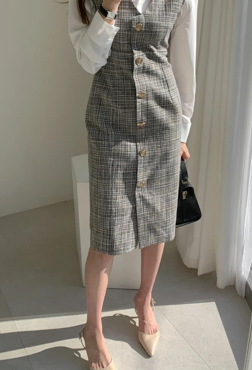 Новинка осень весна женская элегантная клетчатая твидовая офисная жилетка без