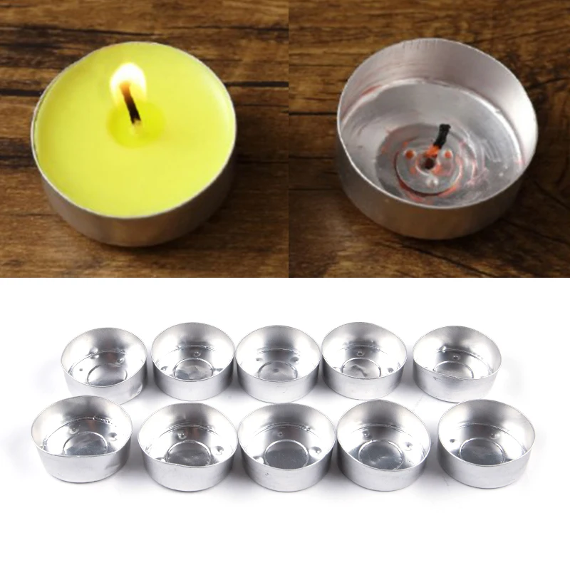 

Approx. 3.7 X 1.3cm 10pcs Aluminum Tin Tea Light Cups Empty Case Candle Wax Containers DIY Candles Decoration Crafts Арома Свечи