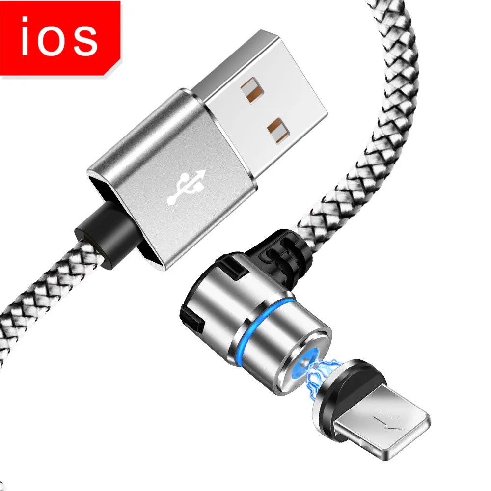 Магнитный 90 градусов mi cro usb type C кабель для iPhone 7 8 Plus X XS Max для Xiaomi Redmi Note 7 mi 8 для samsung S8 S9 Plus Кабель - Цвет: For iPhone Sliver