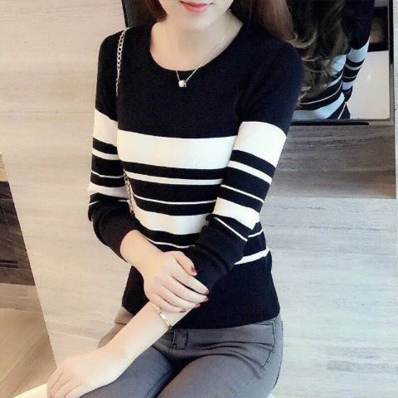 

Knit jumper 2021 Striped long-sleeved bottom sweater